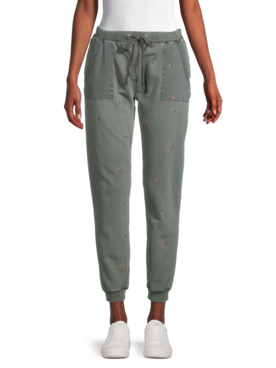 Shop Driftwood Women's Floral Embroidery Joggers In Olive