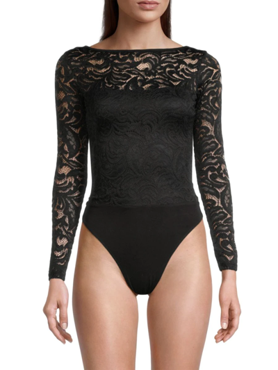 Shop Donna Karan Women's Lace Scoop Back Bodysuit In Black