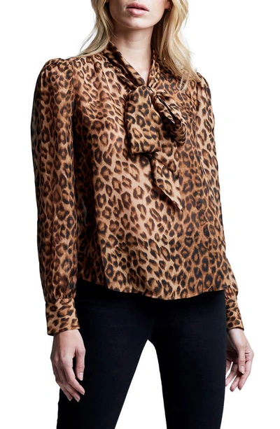 Shop L Agence Diane Leopard Print Silk Blouse In Brown/ Black Large Cheetah