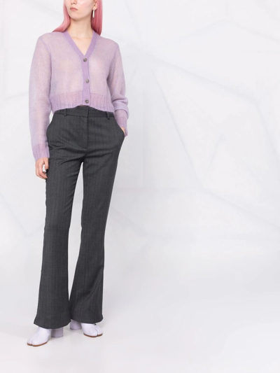 Shop Acne Studios Sheer Cropped V-neck Cardigan In Purple