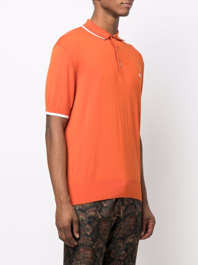 Shop Etro Embroidered Logo Polo Shirt In Orange