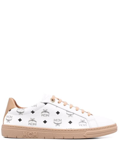 Shop Mcm Logo-print Lace-up Sneakers In White