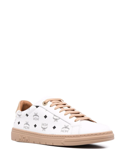 Shop Mcm Logo-print Lace-up Sneakers In White