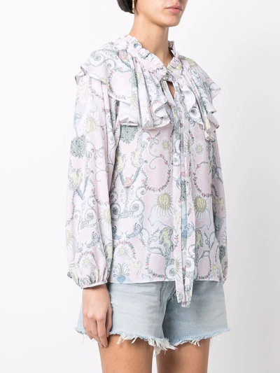 Shop See By Chloé Baroque-print Ruffled Blouse In 6za Rosa Multicolor