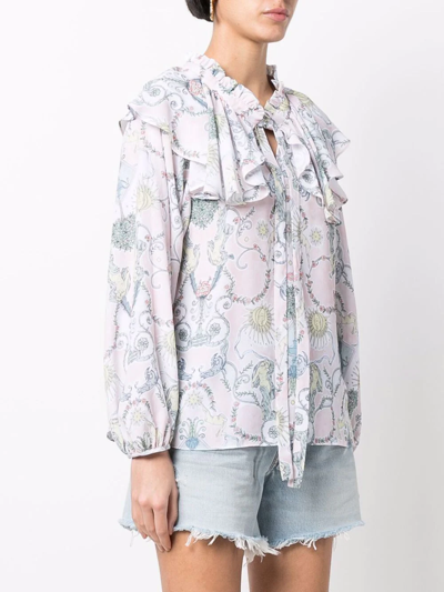 See By Chloé Baroque-print Ruffled Blouse In 6za Rosa Multicolor