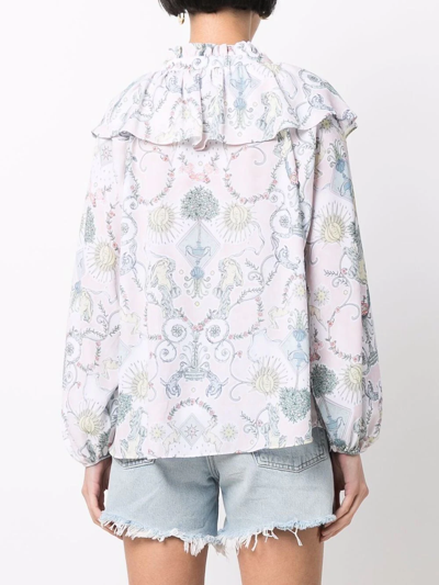 Shop See By Chloé Baroque-print Ruffled Blouse In 6za Rosa Multicolor