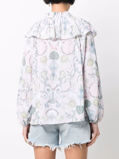 See By Chloé Baroque-print Ruffled Blouse In 6za Rosa Multicolor