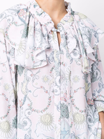 See By Chloé Baroque-print Ruffled Blouse In 6za Rosa Multicolor