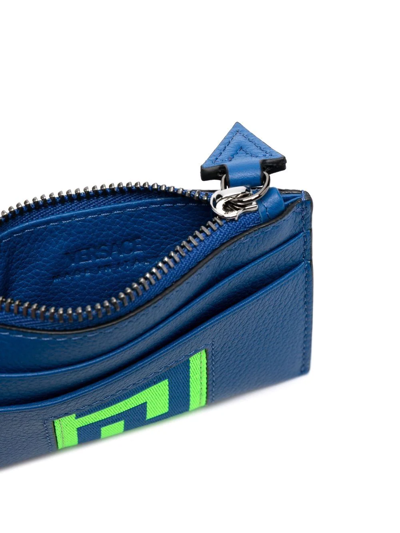 Shop Versace La Greca Detail Cardholder In Blue