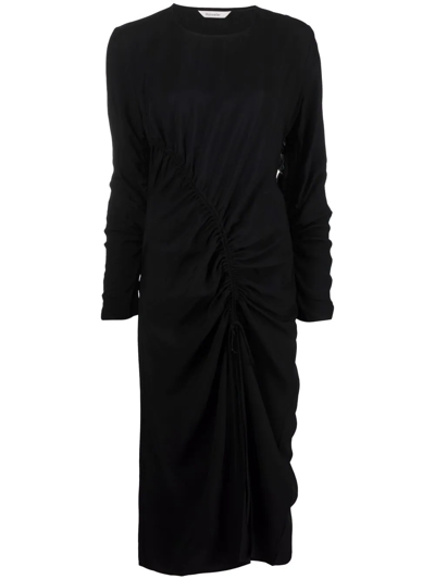 Shop Holzweiler Long-sleeve Gathered-detail Dress In Black