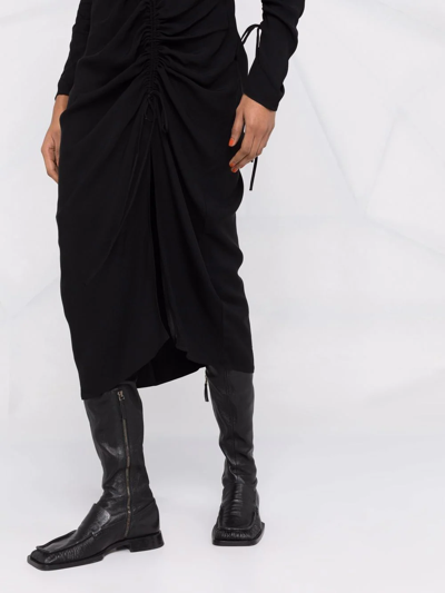 Shop Holzweiler Long-sleeve Gathered-detail Dress In Black