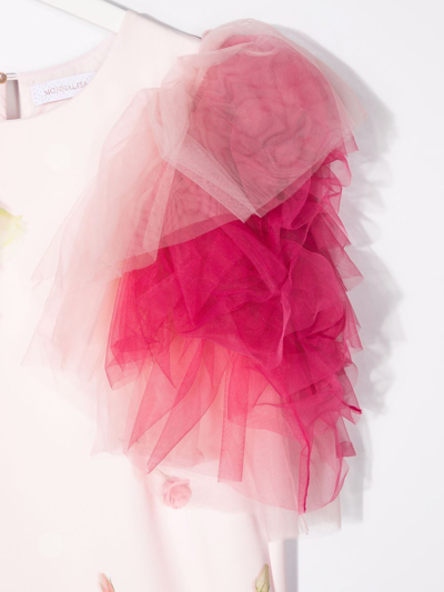 Shop Monnalisa Teen Rose-print Tulle Dress In Pink