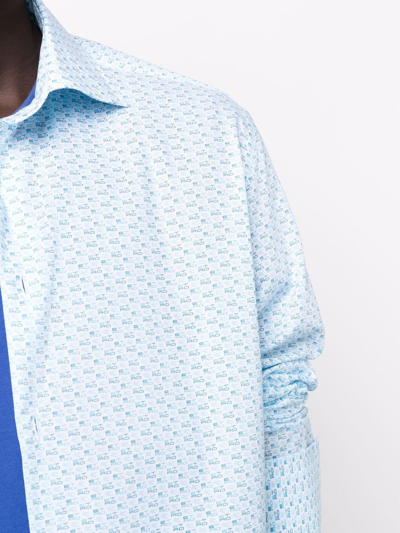 Shop Etro Logo-print Cotton Shirt In Blue