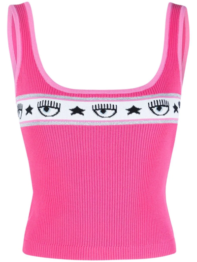 Shop Chiara Ferragni Eye-motif Intarsia-knit Sleeveless Top In Pink