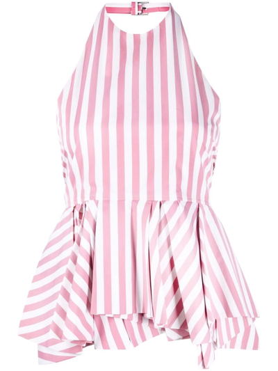 Shop Jil Sander Striped Halterneck Top In Pink
