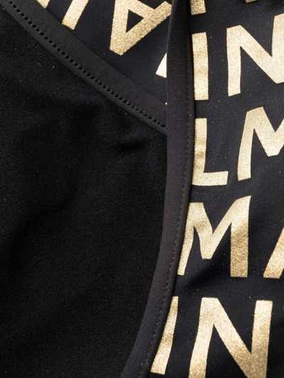 Shop Balmain Metallic-threaded Logo Swimsuit In Black