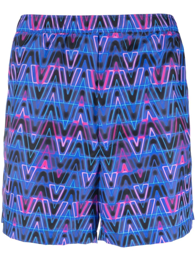 Shop Valentino V Neon Optical Print Swim Shorts In Blue