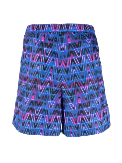 Shop Valentino V Neon Optical Print Swim Shorts In Blue