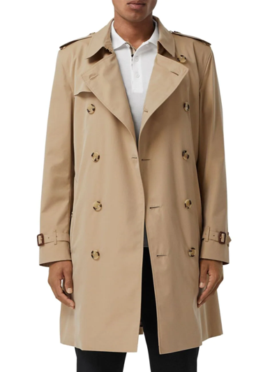 Shop Burberry Men's Kensington Heritage Mid-length Trench Coat In Honey