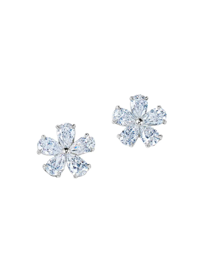 Shop Kwiat Women's Platinum & Diamond Floral Stud Earrings