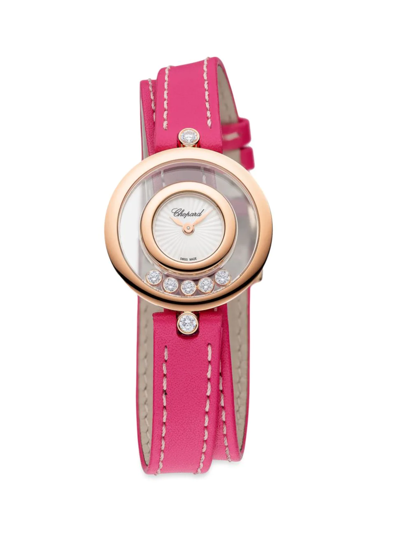 Shop Chopard Women's Happy Diamonds 18k Rose Gold & Leather Double Strap Watch In Pink