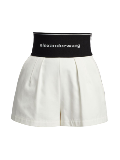 Shop Alexander Wang Women's Banded Logo Waist Shorts In Snow White
