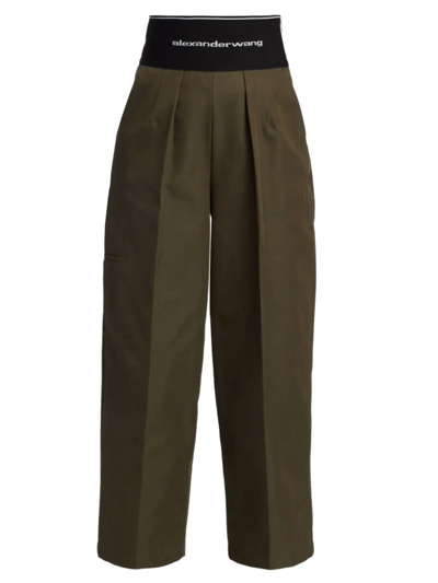 Shop Alexander Wang Banded Logo Waist Trousers In Army Green