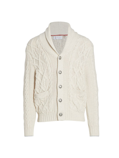 Shop Brunello Cucinelli Rib-knit Patch Pocket Cardigan In Off White