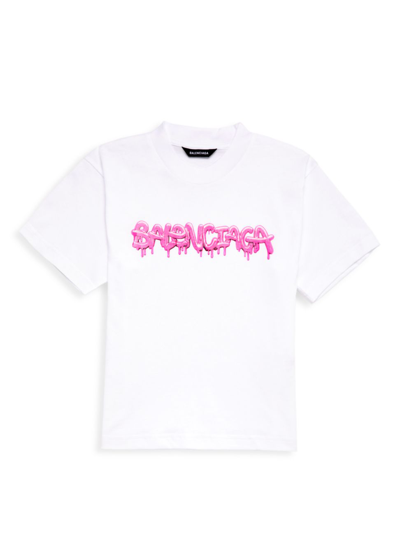 Shop Balenciaga Little Kid's & Kid's Slim Logo T-shirt In White Pink