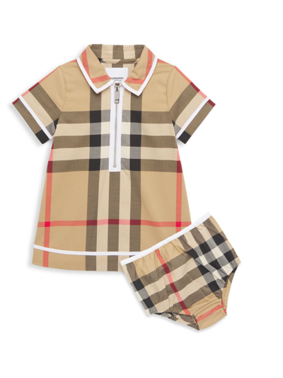 Shop Burberry Baby Girl's 2-piece Orly Vintage Check Dress & Bloomers Set In Archive Beige