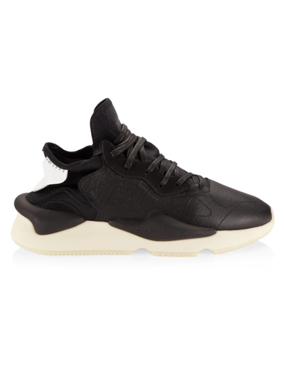 Shop Y-3 Men's Kaiwa Woven & Leather Sneakers In Black