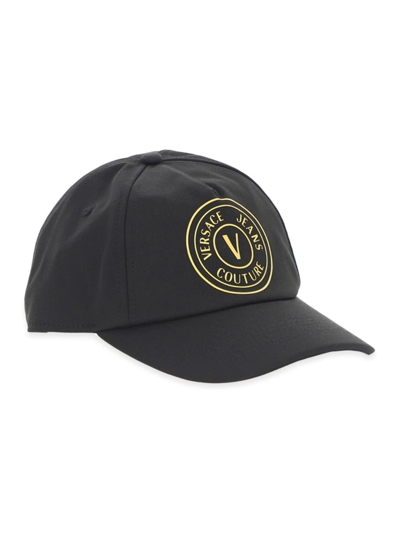 Shop Versace Jeans Couture Men's V-emblem Logo Baseball Cap In Black Gold