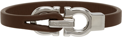 Shop Ferragamo Brown Leather Gancini Bracelet In Br Pel Barkbr/pall L