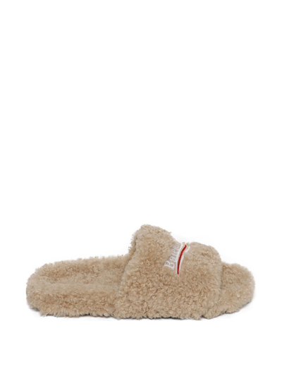 Shop Balenciaga Furry Teddy Slide Beige In Neutral