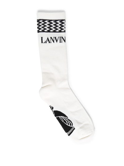 Shop Lanvin Intarsia Zig-zag Stripe Socks In White