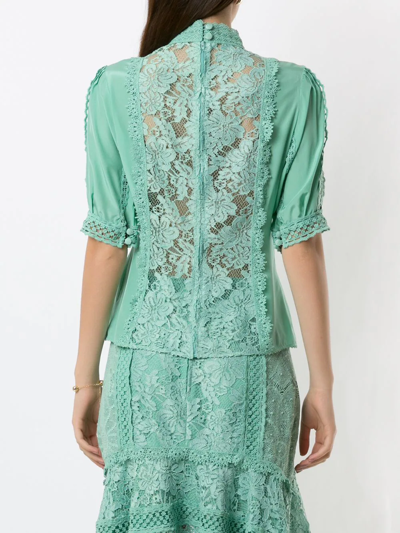 Shop Martha Medeiros Lace-panels Eduarda Blouse In Green