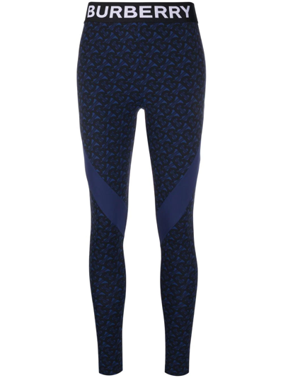 Shop Burberry Tb Monogram-print High-waisted Leggings In Blau