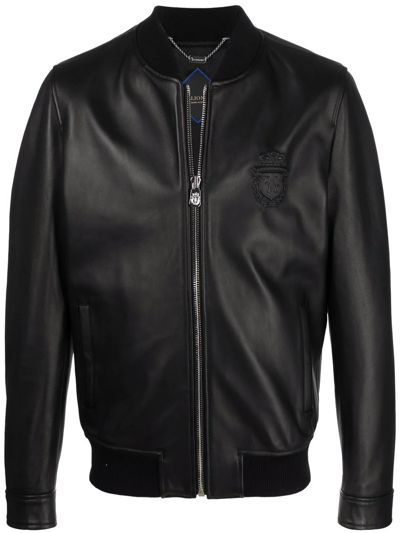 Shop Billionaire Leather Bomber Jacket In Schwarz