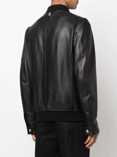 Shop Billionaire Leather Bomber Jacket In Schwarz