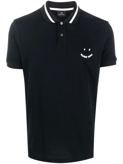 Shop Ps By Paul Smith Happy Logo-print Polo Shirt In Schwarz
