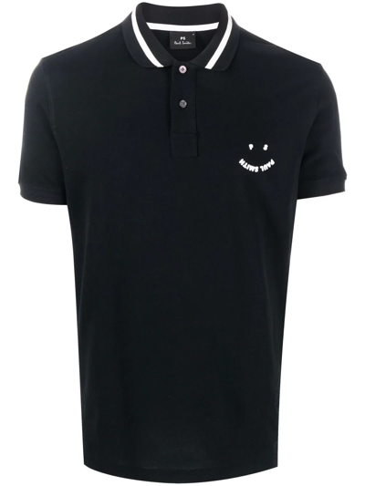 Ps By Paul Smith Cotton Happy Logo Polo Shirt In Schwarz