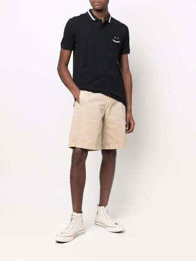 Ps By Paul Smith Cotton Happy Logo Polo Shirt In Schwarz