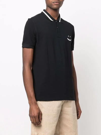 Shop Ps By Paul Smith Happy Logo-print Polo Shirt In Schwarz