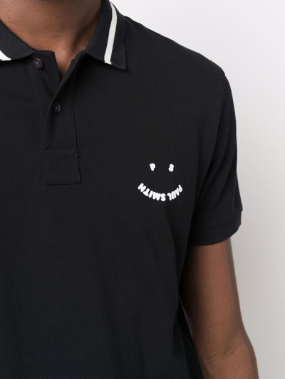 Shop Ps By Paul Smith Happy Logo-print Polo Shirt In Schwarz