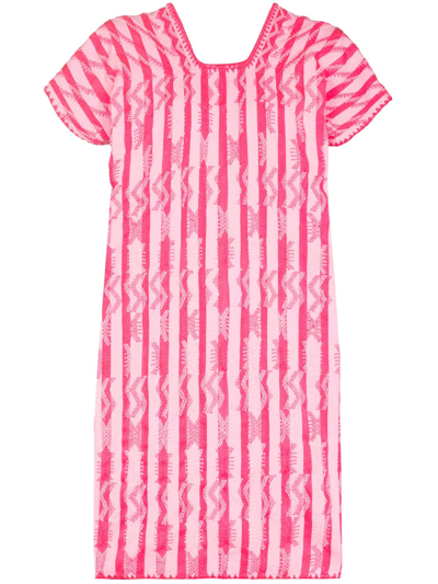 Shop Pippa Holt Embroidered Striped Shift Dress In Pink