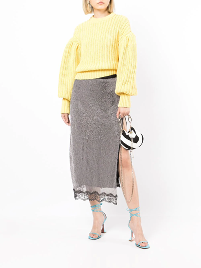 Rotate Birger Christensen Adley Cotton-blend Cable-knit Sweater In Yellow