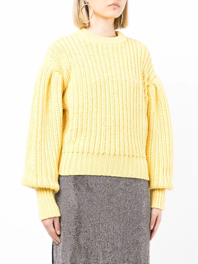 Rotate Birger Christensen Adley Cotton-blend Cable-knit Sweater In Yellow