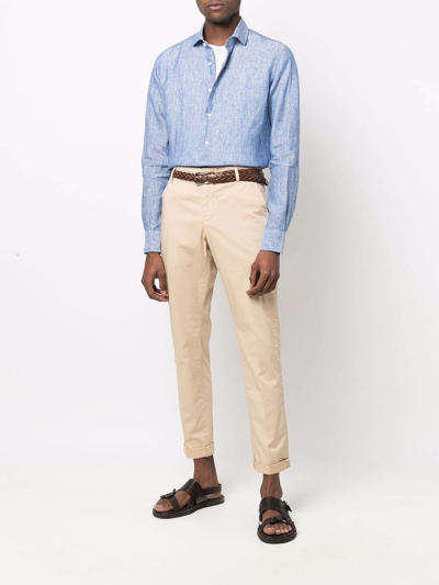 Shop Dondup Cropped Slim-fit Chinos In Neutrals