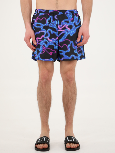 Shop Valentino Neon Camou Swimsuit In Printed