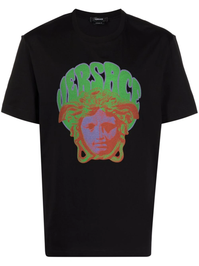 Shop Versace Medusa Music-print T-shirt In Black